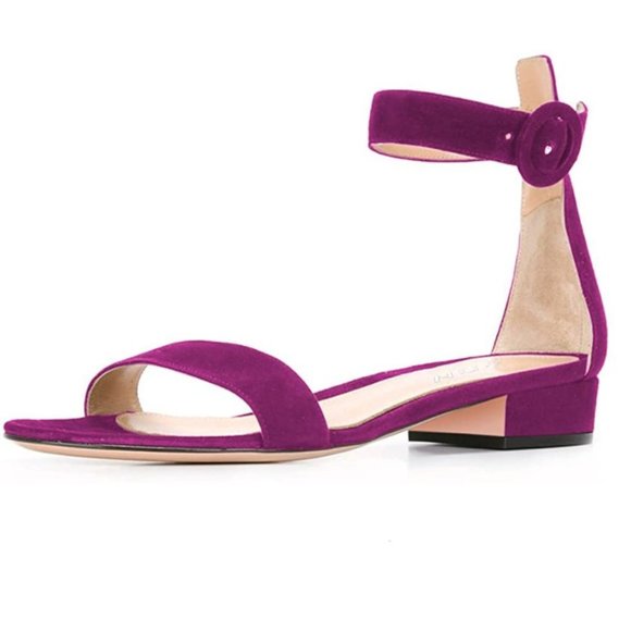 YDN Open Toe Ankle Strap Low Heel Heels Sandals - Picture 1 of 7